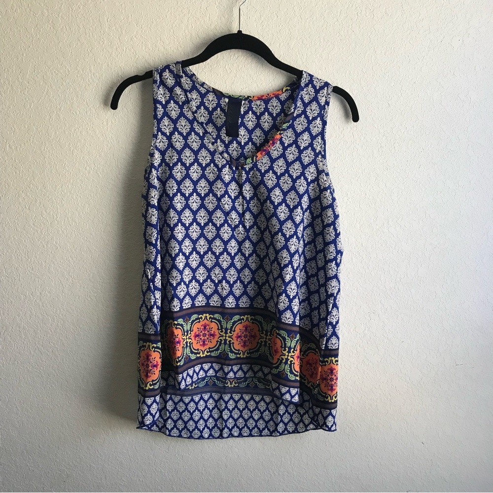 Flowy Blue Block Print Shirt, Francesca’s Tank Top